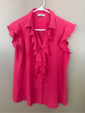 Calvin Klein Hot Pink Ruffle Front Sleeveless Blouse